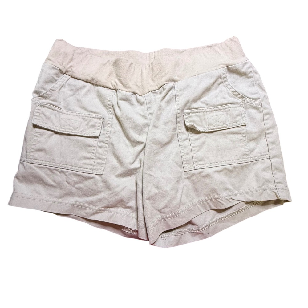 Motherhood‎ Maternity Khaki Cargo Shorts Medium Over Belly Panel Comfort